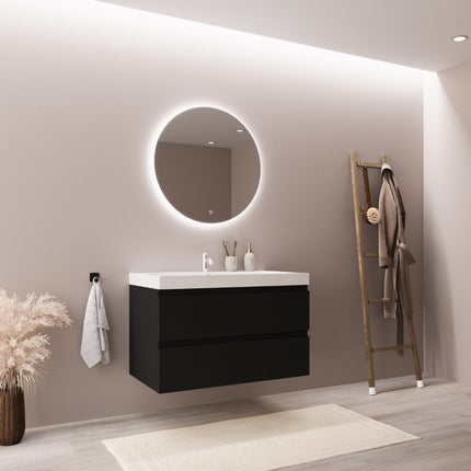 Meuble de salle de bain suspendu design avec vasque intégrée - noir et blanc - 80 cm - Monaco