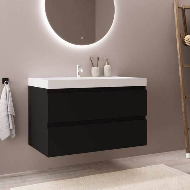 Meuble de salle de bain suspendu design avec vasque intégrée - noir et blanc - 80 cm - Monaco
