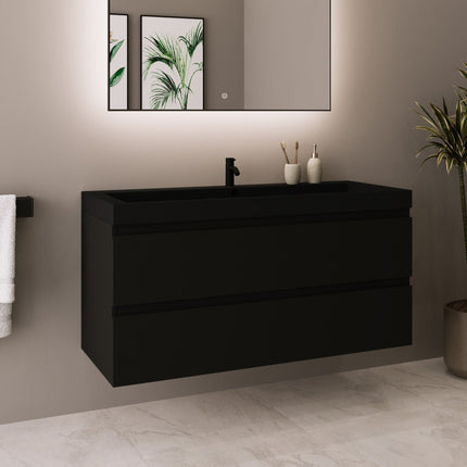 Meuble de salle de bains suspendu mat noir avec lavabo intégré - Noir - 100 cm - Monaco