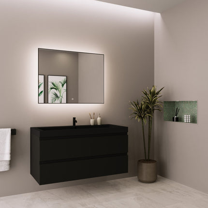 Meuble de salle de bains suspendu mat noir avec lavabo intégré - Noir - 100 cm - Monaco