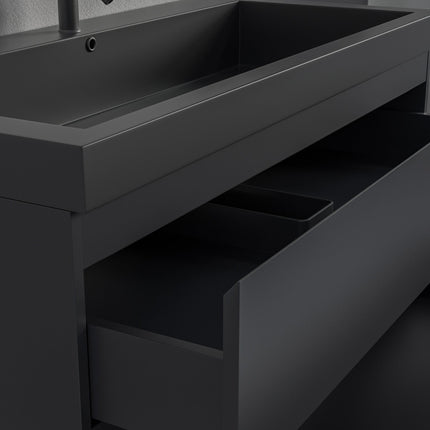 Meuble de salle de bains suspendu mat noir avec lavabo intégré - Noir - 100 cm - Monaco