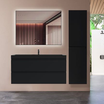 Meuble de salle de bains suspendu mat noir avec lavabo intégré - Noir - 100 cm - Monaco