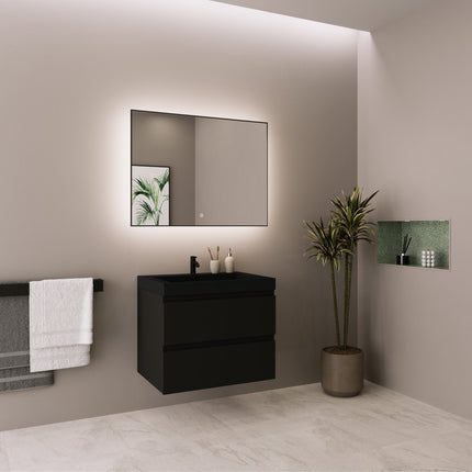Meuble de salle de bains suspendu mat noir avec vasque noire - 60 cm - Monaco