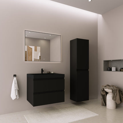 Meuble de salle de bains suspendu mat noir avec vasque noire - 60 cm - Monaco