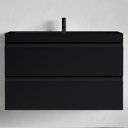 Meuble de salle de bain suspendu mat avec vasque intégrée - noir - 80 cm - Monaco