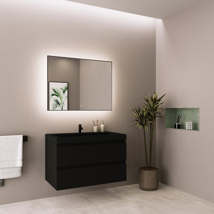 Meuble de salle de bain suspendu mat avec vasque intégrée - noir - 80 cm - Monaco