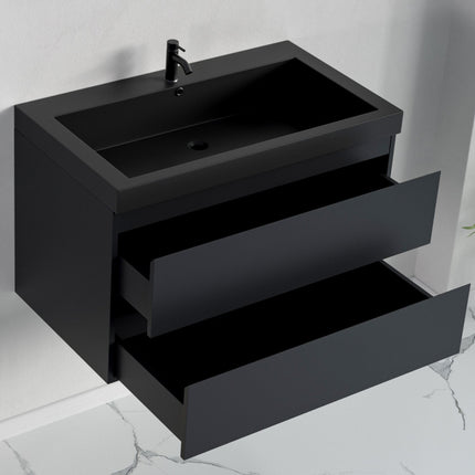 Meuble de salle de bain suspendu mat avec vasque intégrée - noir - 80 cm - Monaco