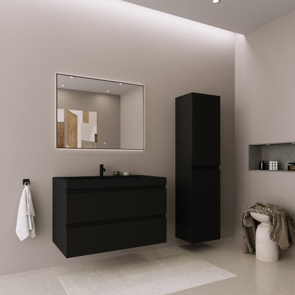 Meuble de salle de bain suspendu mat avec vasque intégrée - noir - 80 cm - Monaco