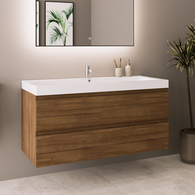 Meuble de salle de bain suspendu avec vasque blanche - Warm Eiken - 100 cm - MONACO