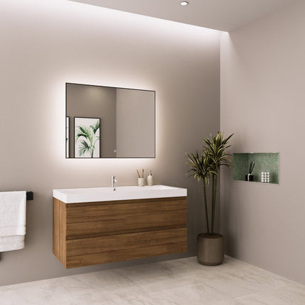 Meuble de salle de bain suspendu avec vasque blanche - Warm Eiken - 100 cm - MONACO
