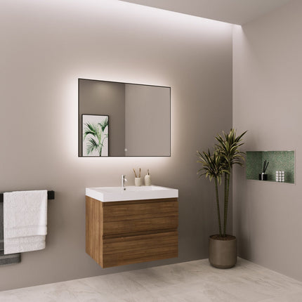 Meuble de salle de bain suspendu design avec vasque blanche - Warm Eiken - 60 cm - Monaco