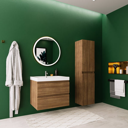 Meuble de salle de bain suspendu design avec vasque blanche - Warm Eiken - 60 cm - Monaco