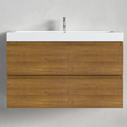 Meuble de salle de bain suspendu design avec vasque blanche intégrée - Warm Eiken - 80 cm - Monaco