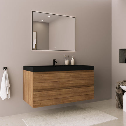 Meuble de salle de bain suspendu design avec vasque noire - Warm Eiken - 100 cm - Monaco