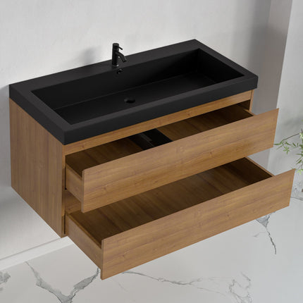 Meuble de salle de bain suspendu design avec vasque noire - Warm Eiken - 100 cm - Monaco