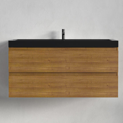 Meuble de salle de bain suspendu design avec vasque noire - Warm Eiken - 100 cm - Monaco