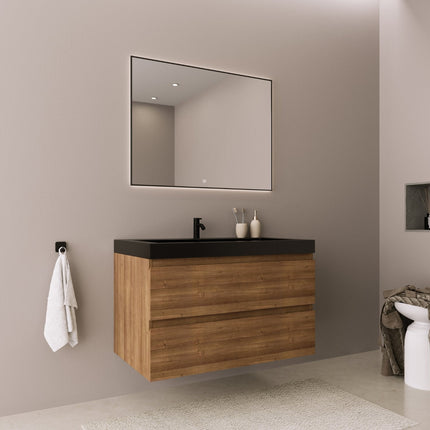 Meuble de salle de bains suspendu avec vasque intégrée - Noir - 80 cm - Monaco