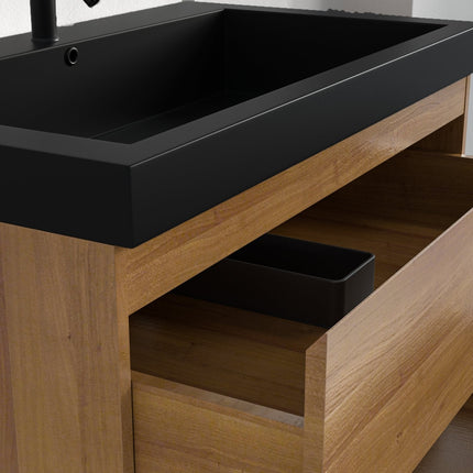 Meuble de salle de bains suspendu avec vasque intégrée - Noir - 80 cm - Monaco