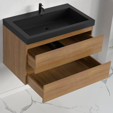 Meuble de salle de bains suspendu avec vasque intégrée - Noir - 80 cm - Monaco
