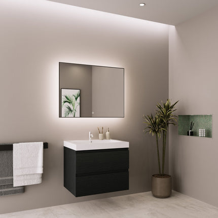Meuble de salle de bain suspendu design avec lavabo blanc - Chêne Noir - 60cm - Monaco