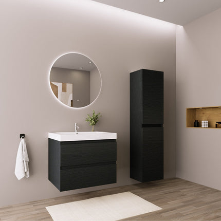 Meuble de salle de bain suspendu design avec lavabo blanc - Chêne Noir - 60cm - Monaco
