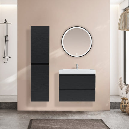 Meuble de salle de bain suspendu design avec lavabo blanc - Chêne Noir - 60cm - Monaco