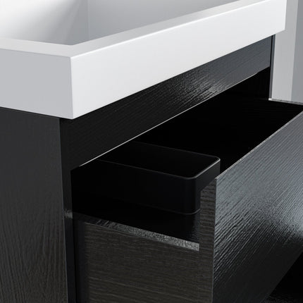 Meuble de salle de bain suspendu design avec lavabo blanc - Chêne Noir - 60cm - Monaco