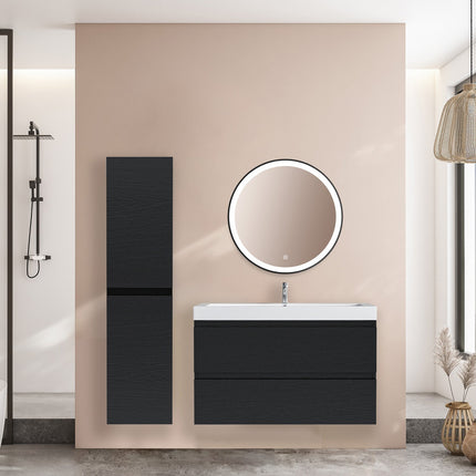 Meuble de salle de bain suspendu design contemporain avec vasque blanche intégrée - chêne noir - 80 cm - Monaco