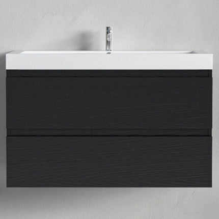 Meuble de salle de bain suspendu design contemporain avec vasque blanche intégrée - chêne noir - 80 cm - Monaco