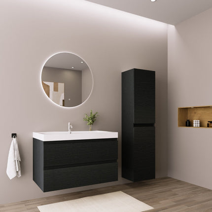 Meuble de salle de bain suspendu design contemporain avec vasque blanche intégrée - chêne noir - 80 cm - Monaco