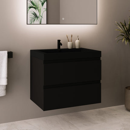 Meuble de salle de bains suspendu avec vasque intégrée - chêne noir et noir - 60 cm - Monaco