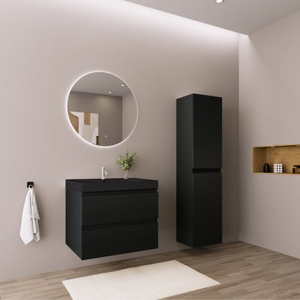 Meuble de salle de bains suspendu avec vasque intégrée - chêne noir et noir - 60 cm - Monaco