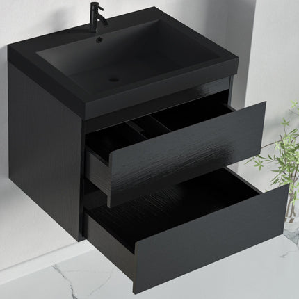 Meuble de salle de bains suspendu avec vasque intégrée - chêne noir et noir - 60 cm - Monaco