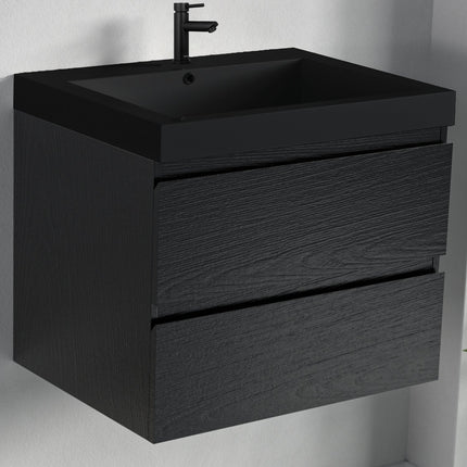 Meuble de salle de bains suspendu avec vasque intégrée - chêne noir et noir - 60 cm - Monaco