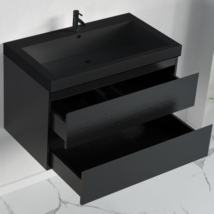 Meuble de salle de bains suspendu avec vasque intégrée - Noir - 80 cm - Monaco