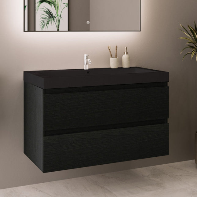 Meuble de salle de bains suspendu avec vasque intégrée - Noir - 80 cm - Monaco
