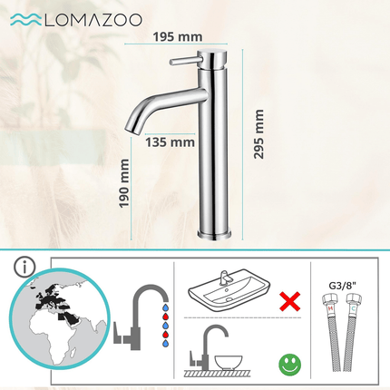 Robinet mélangeur lavabo chromé avec vasque posée sur plan - Némésis