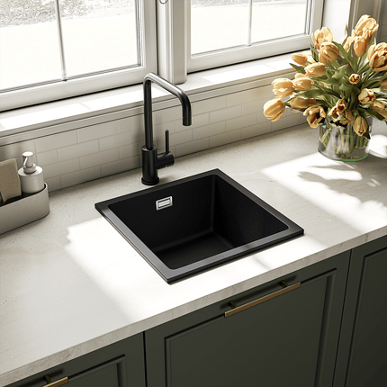 Évier en granit robuste avec siphon 2-en-1 - 40x40 cm - Pedri
