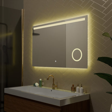 Miroir de salle de bains fonctionnel avec éclairage LED et miroir grossissant 5x - 100 x 60 cm - Riviera