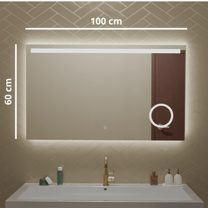 Miroir de salle de bains fonctionnel avec éclairage LED et miroir grossissant 5x - 100 x 60 cm - Riviera