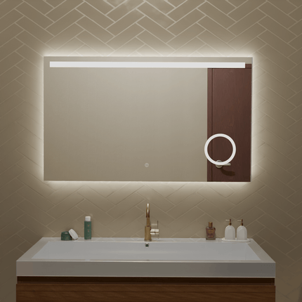 Miroir de salle de bains fonctionnel avec éclairage LED et miroir grossissant 5x - 100 x 60 cm - Riviera