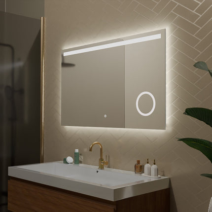 Miroir de salle de bains fonctionnel avec éclairage LED et miroir grossissant 5x - 100 x 60 cm - Riviera