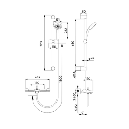 Mitigeur thermostatique baignoire avec douchette - chromé - 15 cm - Selvo