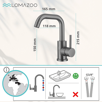 Robinet de lavabo design contemporain finition Gun Metal - Ciel