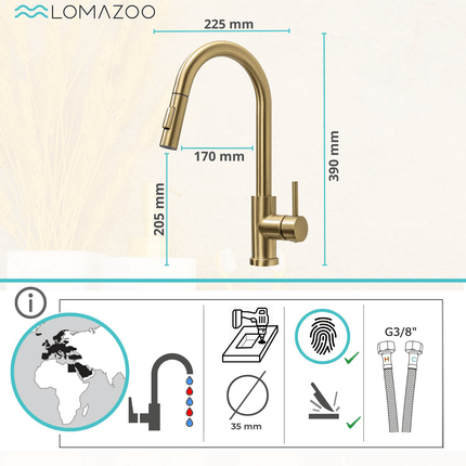 Robinet de cuisine design moderne finition or brossé - DS CONCEPT Sphinx