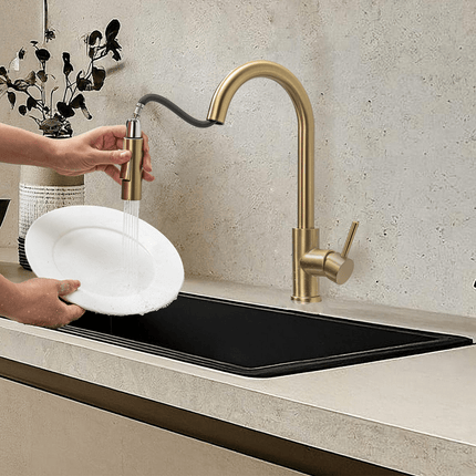 Robinet de cuisine design moderne finition or brossé - DS CONCEPT Sphinx