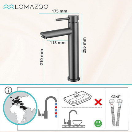 Robinet de lavabo avec vasque posée - Gun Metal - Tess