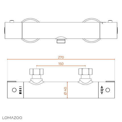Mitigeur thermostatique de douche finition chrome - 15 cm