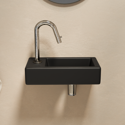 Fontaine de toilette compacte en céramique mate avec perçage robinet gauche - Noir - 37 cm - Fonza
