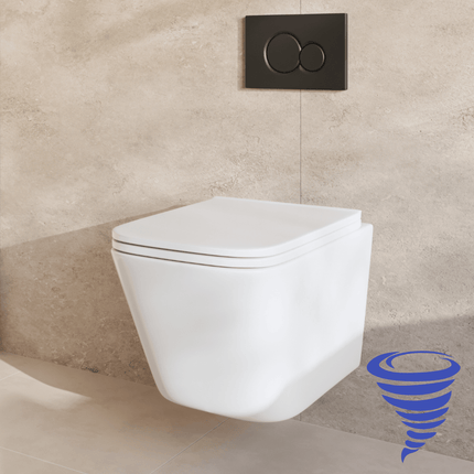 Toilette suspendue carrée avec réservoir encastré - Blanc - Linea